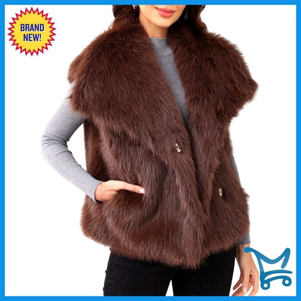 Faux Fur Vest Sleeveless Jacket with Pockets Winter Outerwear